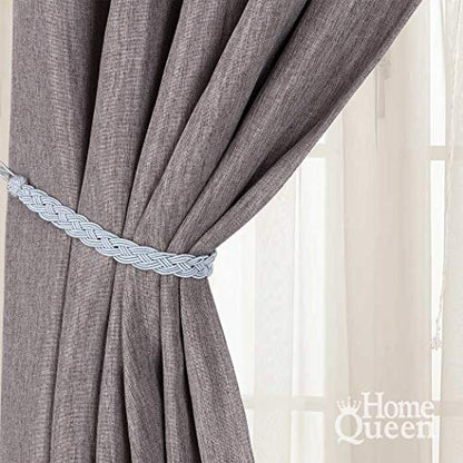 Home Queen Hand Braided Curtain Tie Back, 4 Rope Belt Curtain Tie with 4 Metal Hooks, Grey - color: Grey, size: 4 Pack