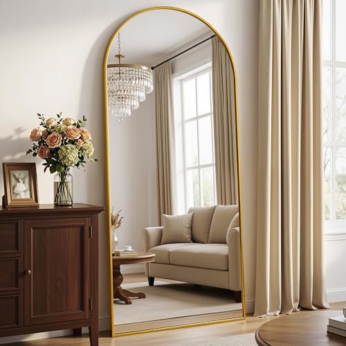 Antok 71" x 28" Arched Full Length Floor Mirror, Aluminum Frame, Gold - color: Gold, size: 71"L x 28"W