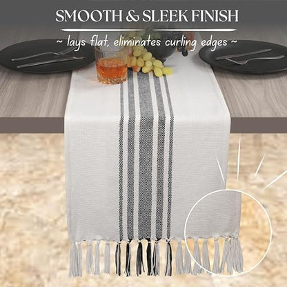 Native Fab Black Stripe Table Runner - 72 Inches Long Boho Table Covers with Fringes - 100% Cotton, Braided Weave, Non Slip Tablerunner for Dining Room, Dresser, Events, 14"x72" - Black and White - color: Black White, size: 14x72