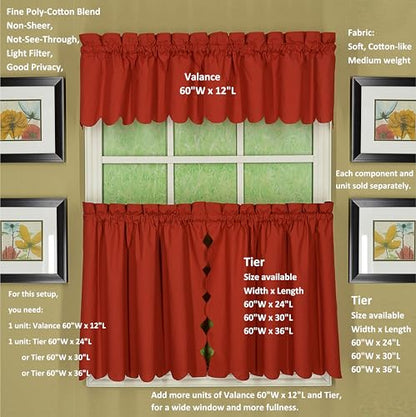 Today's Curtain, Orleans Scallop Curtain, Brick Red 24" Tier Pair, 60" W x 24" L, Brick Red - color: Brick Red, size: 60"W x 24"L (Pack of 1)