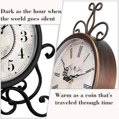 Mantel Clock Table Clock on Stand Retro Desk Shelf Brass Clock Non-Ticking - color: Retro-brass