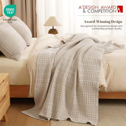PHF Lightweight 100% Cotton Waffle Throw Blanket for Couch, Light Taupe - color: 01 Light Taupe/Oatmeal, size: Throw(50"x60")
