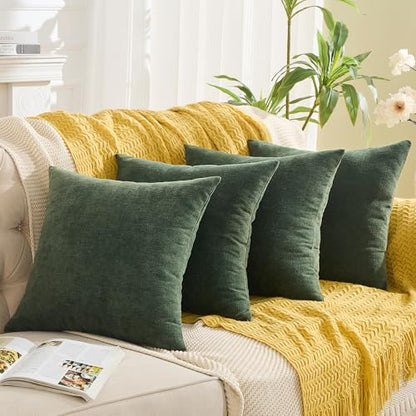 GAWAMAY Dark Green Chenille Throw Pillow Covers 18x18 Set of 4 for Couch - color: Dark Green, size: 18" x 18" (Pack of 4)