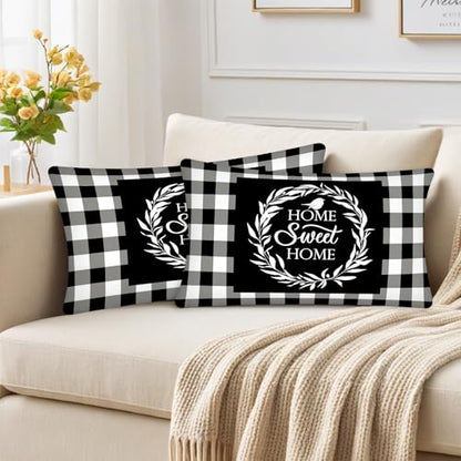 Black White Buffalo Plaid Throw Pillow Covers 12X20 Checkered - color: Plaid