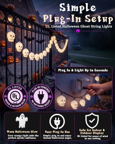 8.5FT Halloween Skull String Lights, Plug-in 10 LED Decor - color: Grimace String Lights