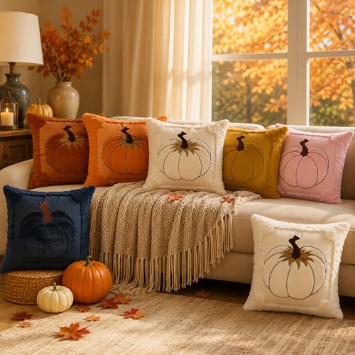 Allorry Fall Pillow Covers 18x18 2 Pack Dark Rust Pumpkin Home Decor 010I18 - color: Dark Rust, size: 18" x 18" (Pack of 2)