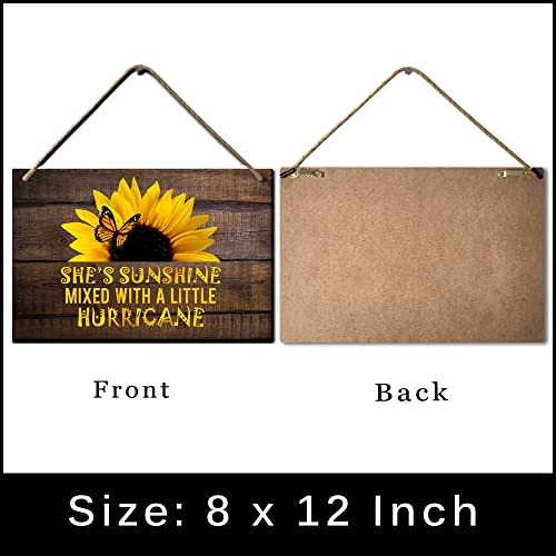 HANGWWZQ Wood Sign Plaque Floral Butterfly Sunflower She is Sunshine Wooden Hanging Signs Wall Art Decor for Home Office Door 12 x 8 Inch - color: Floral Butterfly Sunflower She is Sunshine - 2