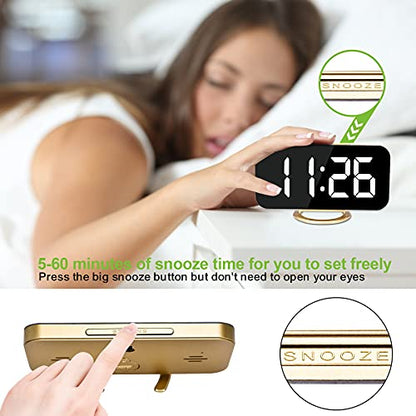 SZELAM Digital Alarm Clock,LED and Mirror Desk Clock Large Display,with Dual USB Charger Ports,3 Levels Brightness,12/24H,Modern Electronic Clock for Bedroom Home Living Room Office - Gold - color: Gold
