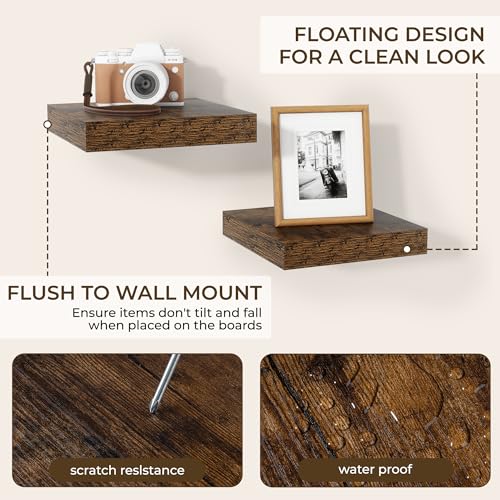 RICHFOCUS 8Inch Square Floating Shelves for Wall 4Pack|Rustic Brown - color: Rustic Brown, size: 8"L x 8"D, Set of 4