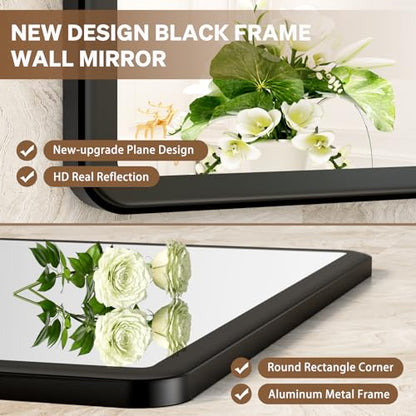pertetey Black Bathroom Mirror, Aluminum Frame Wall Mirror, 40 x 32 in - size: 40"L x 32"W