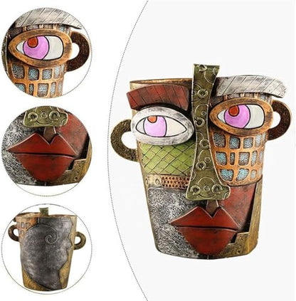 Picasso Pot, Face Planters, Plant Pots Sanxingdui Style, Abstract Head Planter, Handcrafted Planter Resin - Cute and Funky (Retro) - color: Retro