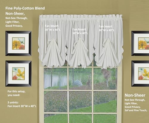Today's Curtain, Orleans Scallop Curtain, White Fan Insert, 30" W x 40" L, White - color: White, size: 30"W x 40"L (Pack of 1)