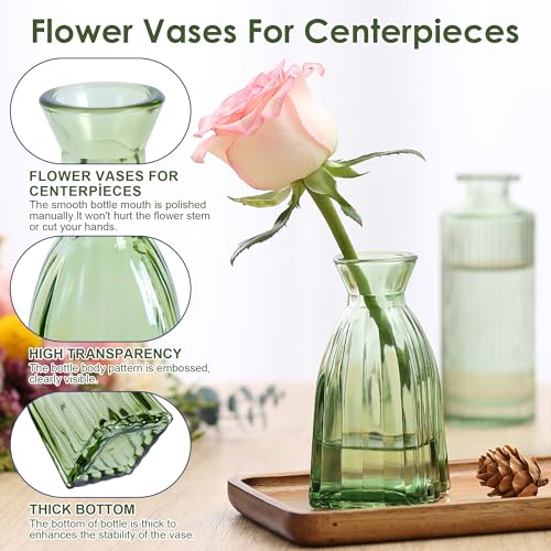 Dark Green Glass Bud Vases, Set of 10 Wedding Table Centerpiece - color: Hunt Green