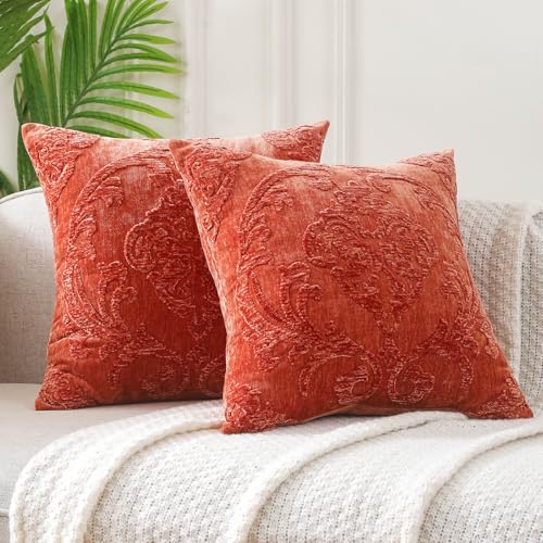 HPUK Embroidered Throw Pillow Covers 18x18 Inch, Boho Damask, Set of 2 - color: Orange-damask