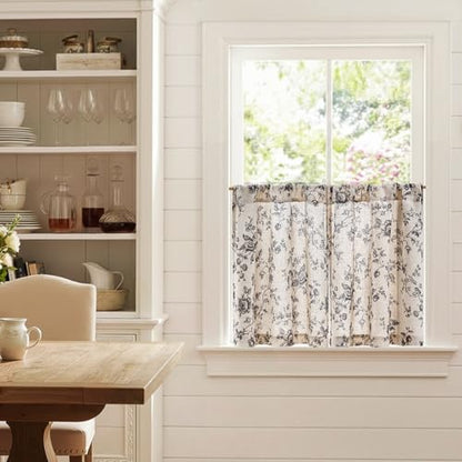 jinchan Floral Linen Kitchen Tier Curtains, 24 Inch, 2 Panels, Black - color: Amlie Black, size: 26"W x 24"L (Pack of 2)