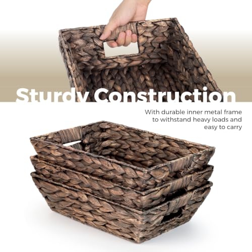 Set of 3 Snack Baskets, Water Hyacinth Basket,Wicker Snack Basket Organizer - color: Espresso Color