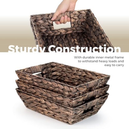 Set of 3 Snack Baskets, Water Hyacinth Basket,Wicker Snack Basket Organizer - color: Espresso Color