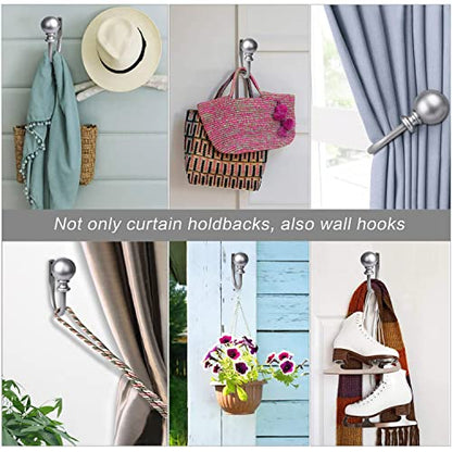 KAMANINA Curtain Holdbacks 2 Pack Wall Mounted with Silver Round Finials - color: Antique Silver
