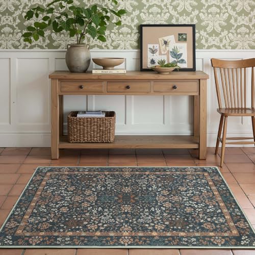 jinchan 3x5 Washable Living Room Area Rug, Vintage Floral, Dark Blue - color: Dark Blue, size: 3' x 5' (Rectangular)