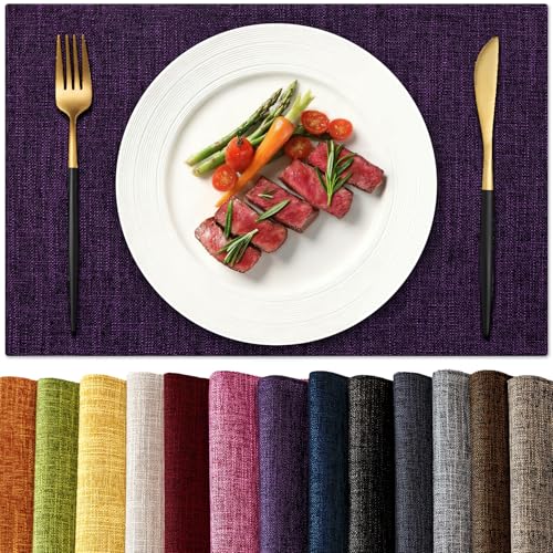 KXN Placemats Set of 4, Durable Dual-Layer Fabric Table Mats, Purple - color: Purple