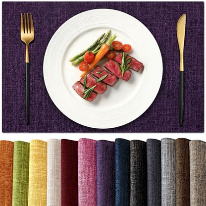 KXN Placemats Set of 4, Durable Dual-Layer Fabric Table Mats, Purple - color: Purple