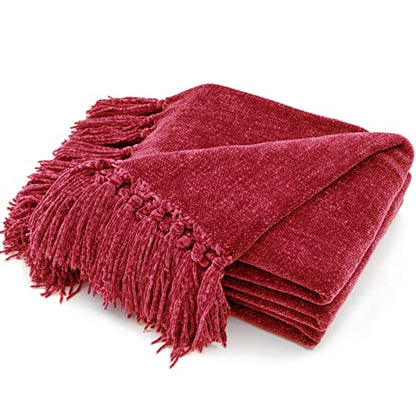 RECYCO Chenille Christmas Throw Blanket for Couch, 50"x60", Christmas Red - color: Red, size: 50'' X 60''