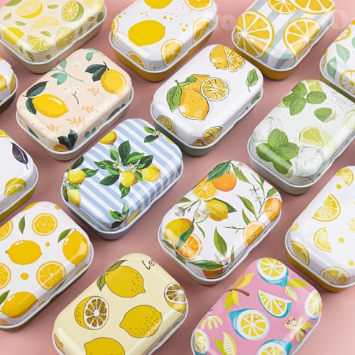 Framendino, 5 Pack Mini Tin Trinkets Box with Lid Lemon Hinge Tin Box Containers Jewelry Storage Organizer (Random Color) - color: Lemon