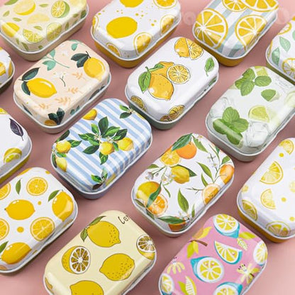 Framendino, 5 Pack Mini Tin Trinkets Box with Lid Lemon Hinge Tin Box Containers Jewelry Storage Organizer (Random Color) - color: Lemon