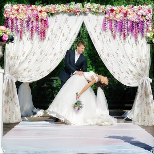 Tegeme 10x10 ft Wildflower Decor Backdrop Curtains Embroidery Sheer Floral