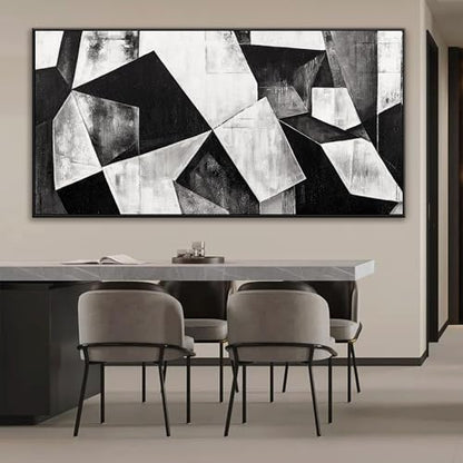 Large Framed Abstract Wall Art For Living Room Geometric Block 29" X 58" - color: Ink Black, size: 58"L x 29"W