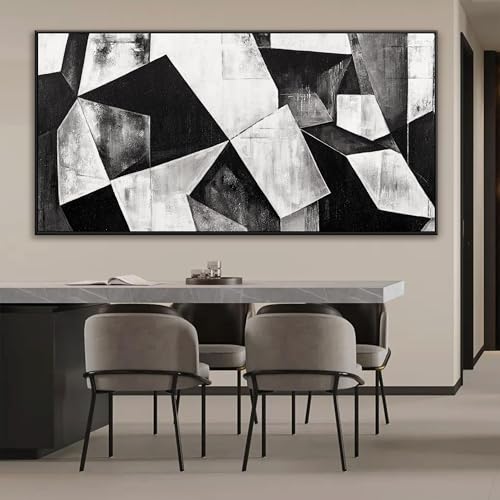 Large Framed Abstract Wall Art For Living Room Geometric Block 29" X 58" - color: Ink Black, size: 58"L x 29"W