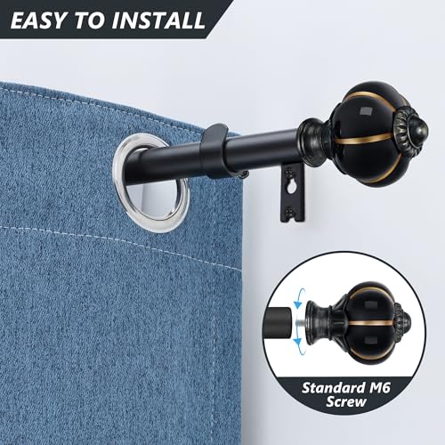 Ceramic Curtain Rods for Windows 18 to 55 Inch 1 Inch Adjustable - color: Black Black, size: 18"-55"
