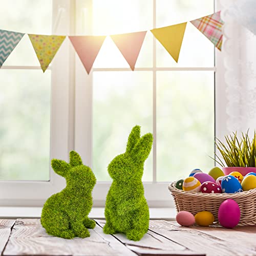 Easter Bunny Decorations,Resin Moss Bunny Figurine,Garden Artificial Moss Rabbit Easter Décor Party Favors Gifts(Medium Stand) - size: Medium Stand