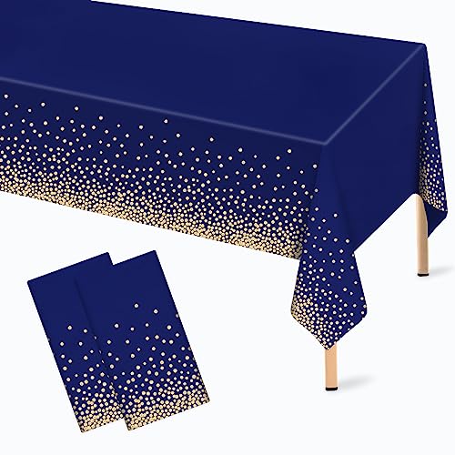 Mulbozy 2 Pcs Navy Blue and Gold Table Cloth,Disposable Rectangle 54×108 in - color: Gold Dot-navy Blue, size: 54" X 108" Rectangle