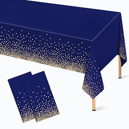 Mulbozy 2 Pcs Navy Blue and Gold Table Cloth,Disposable Rectangle 54×108 in - color: Gold Dot-navy Blue, size: 54" X 108" Rectangle
