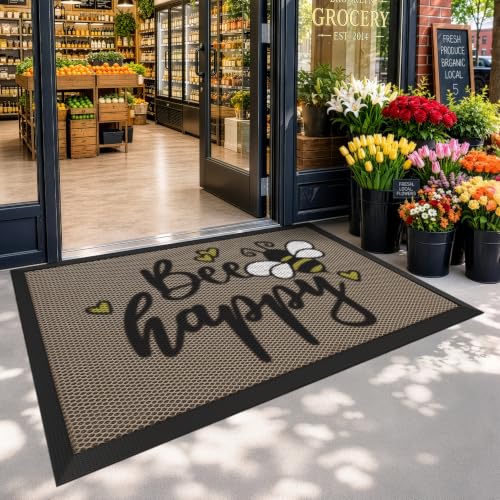LUMI Outside Welcome Door Mat 32x47, Non-Slip Durable Rubber Easy Clean - color: Bee Happy, size: 32"x47"