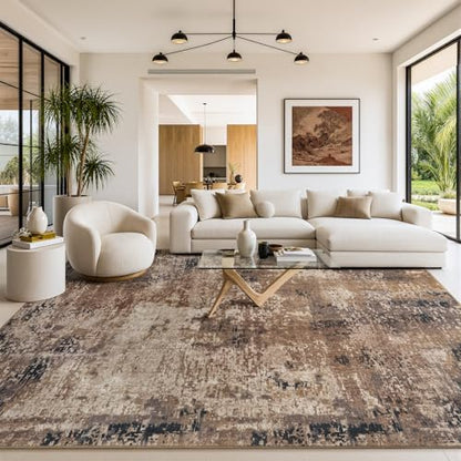 Merelax 8x10 Brown Red Washable Area Rug Non-Slip Faux Wool Abstract Rug - color: Brown Red, size: 8' x 10'(96''x120'')