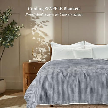 Threadmill Queen Waffle Bed Blanket Rayon Derived from Bamboo,Scottish Grey - color: Scottish Grey, size: Queen (90" x 92")