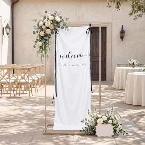 Tingjoo 27x78" Wedding Banner White, Black Backdrop Bow Hanging - color: White, Black, style: Wedding