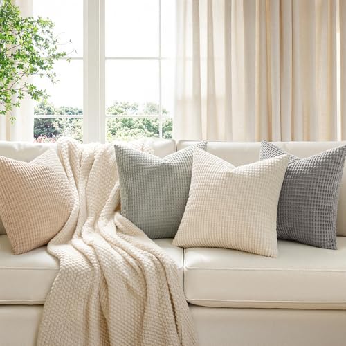 MIULEE Boho Farmhouse Decorative Pillow Covers 18x18 Inch Set of 4 Neutral - color: Neutral, size: 18" x 18" (Pack of 4)