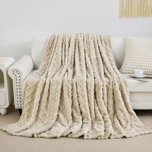 Aganear Fleece Throw Blanket for Bed Couch 90"x90" Khaki - color: Khaki, size: Queen(90×90in)