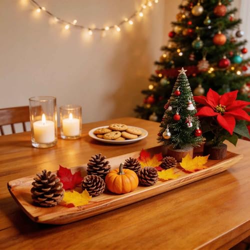 22.8" Decorative Tray Wood Dough Bowl, Long Fruit Bowl,Large