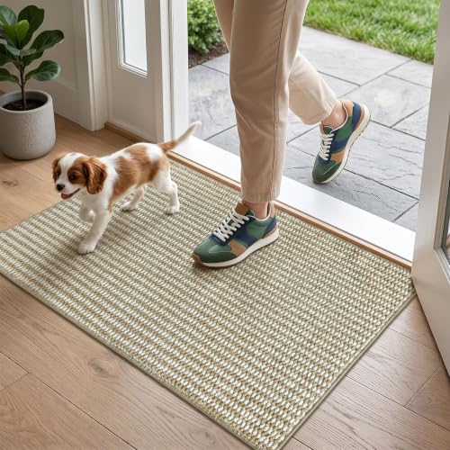 Indoor Door mat 32"x48", Dirt Trapper Door Mat, Non-Slip Washable Entrance Mat,Dirt Resistant and Absorbent Welcome Mat,Low-Profile Doormat for Entryways, Front Doors, and Indoor Entrances,Brown/White - color: Brown/White, size: 32"x48"
