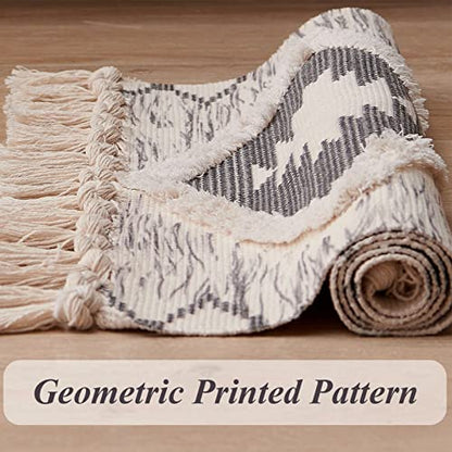 Boho Runner Rug 2'x4.3', Washable Hallway Rug Runner Non Slip Rubber Backed, Kitchen Farmhouse Area Rug Floor Mat with Tassels, Tufted Woven Cotton Entryway Carpet, Grey - color: Grey, size: 2' x 4'3" (Runner)