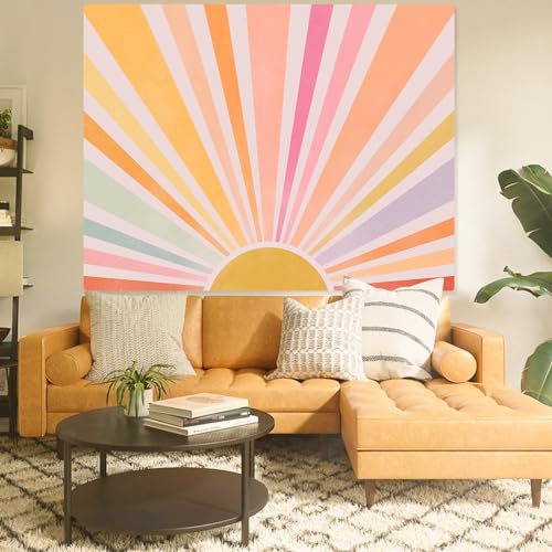 Zussun Boho Sun Tapestry Vintage 70s Sunset Sunrise Tapestries for Bedroom Aesthetic Retro Abstract Art Colorful Rainbow Classroom Tapestry Wall Hanging for Living Room Dorm (60" x 44") - color: Pink, size: 60"L x 44"W