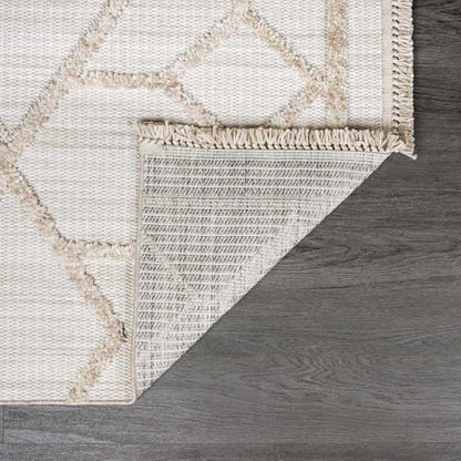 Hauteloom Hive Farmhouse Living Room Bedroom Modern Moroccan Trellis Area Rug - Soft Shaggy High Low Carpet - High Pile - Bohemian, Boho - Gray, Brown, Beige, Cream - 6'7" x 9' - color: Cream, Beige, Light Gray / Malilinao, size: 6'7" x 9' (Rectangular)