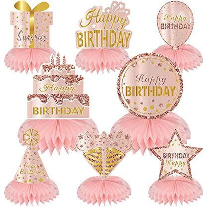 Turypaty Happy Birthday Honeycomb Table Centerpiece Decorations Women Girls - style: Pink Rose Gold