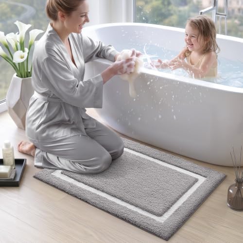 LUMI Bathroom Rug, Non Slip Absorbent Bath Mat, Light Grey, 24"x43" - color: Light Grey, size: 24"x43"