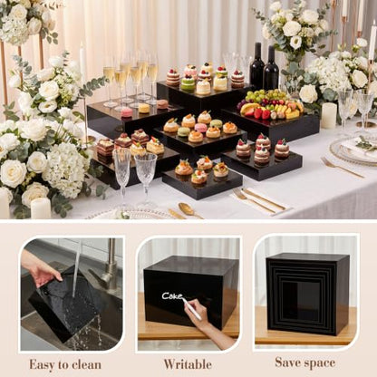 Leinuosen 7 Pcs Large Acrylic Buffet Risers, 8-14" Square, Black - color: Black, size: 8" to 14", style: Short Square