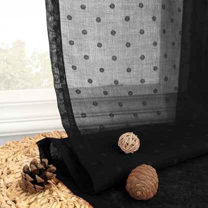 Pitalk Polka Dots Black Sheer Curtains 84 Inches Long Grommet Modern Style - color: Black, size: 52"W x 84"L (Pack of 2)